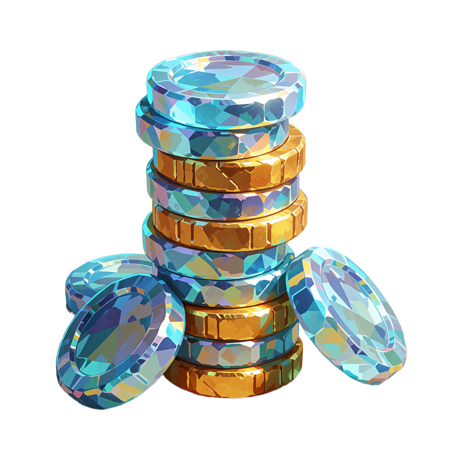 Stak af tykke guldm&oslash;nter og gennemsigtige isbl&aring; krystalm&oslash;nter med glitrende gnister - krypto-indbetaling hos Smash Casino